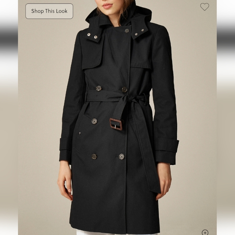 J Crew Petite new Icon trench BF458 Size 0 Petite NWT Black